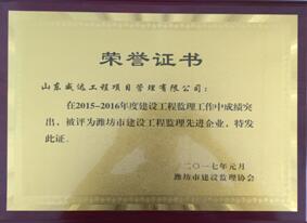 点击查看详细信息<br>标题：2015-2016年度潍坊先进企业荣誉证书 阅读次数：2899